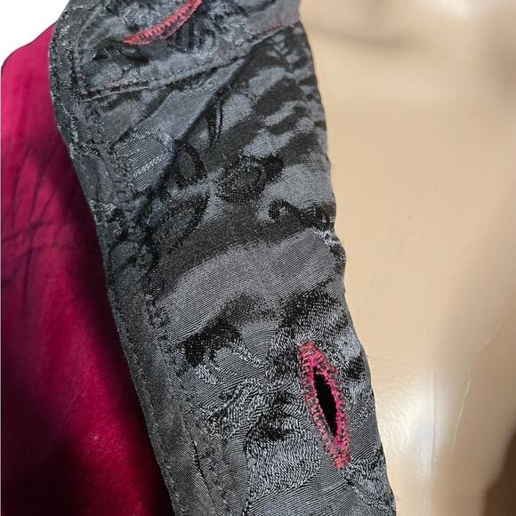 Tibetan Trader Blazer Small Velvet Embroidered Cotton Mock Neck Jacket Burgundy - Picture 6 of 15